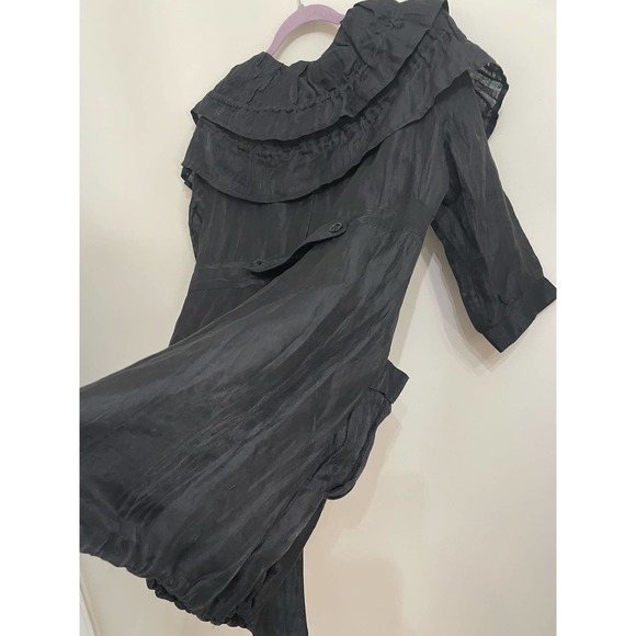 Simon Chang Black Jacket Dress Ruffle Neck 3/4 sleeves SZ 10 Tunic Long Top - Picture 6 of 14